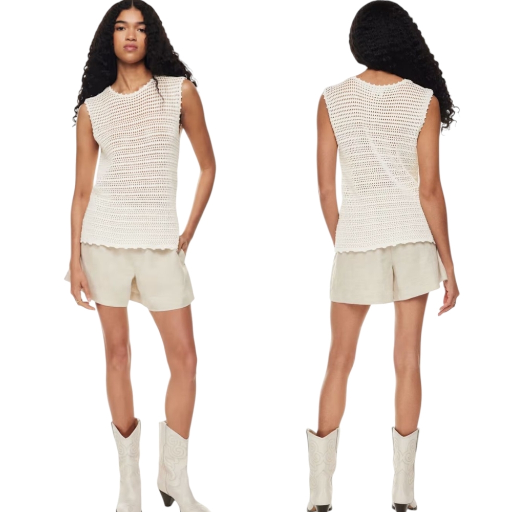 Aritzia Wilfred Peek Crochet Knit Tank Top | Size M | White Ivory 100% Cotton